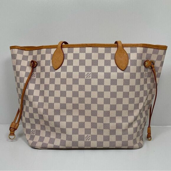 Louis Vuitton Neverfull MM Damier Azur Leather Tote Shoulder Bag White Purse LV - Picture 1 of 12
